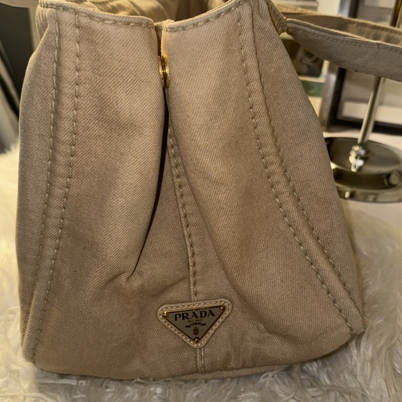 Prada Canapa Demin Logo Handle Bag EUC in Neutral - Picture 9 of 14